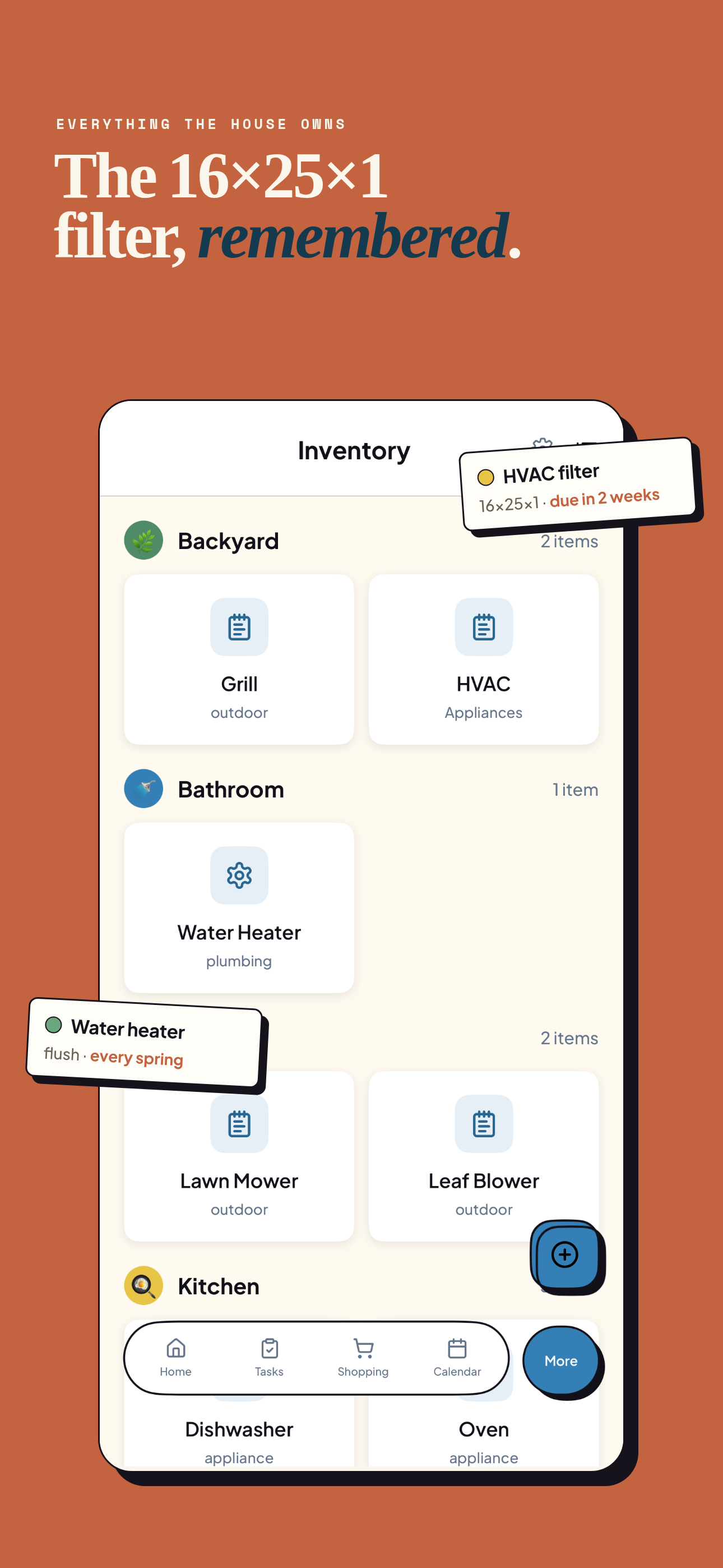 Clarity Home feature card showing home inventory and maintenance reminders